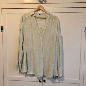 Free People Pale Green Sparkle Tunic Size M